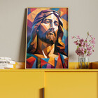 Quadro Decorativo Religioso Jesus Geométrico Face Com Moldura