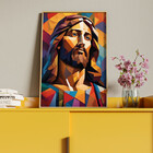 Quadro Decorativo Religioso Jesus Geométrico Face Com Moldura