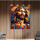 Quadro Decorativo Religioso Jesus Geométrico Face Com Moldura