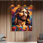 Quadro Decorativo Religioso Jesus Geométrico Face Com Moldura