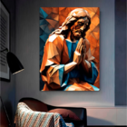 Quadro Decorativo Religioso Jesus Geométrico Orando - 200x100