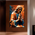 Quadro Decorativo Religioso Jesus Geométrico Orando - 200x120