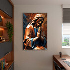 Quadro Decorativo Religioso Jesus Geométrico Orando Com Moldu