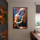 Quadro Decorativo Religioso Jesus Geométrico Orando Com Moldu