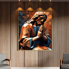 Quadro Decorativo Religioso Jesus Geométrico Orando Com Moldu