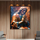 Quadro Decorativo Religioso Jesus Geométrico Orando Com Moldu