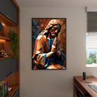 Quadro Decorativo Religioso Jesus Geométrico Orando Com Moldu