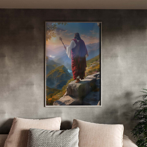 Quadro Decorativo Religioso Jesus Sobre Pedras Com Moldura E