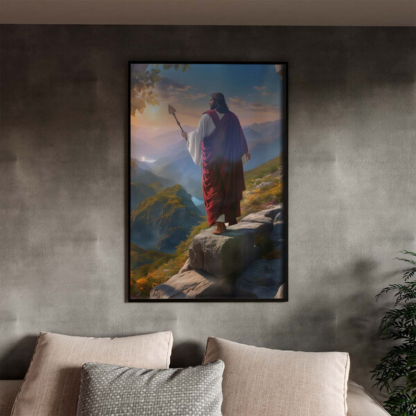 Quadro Decorativo Religioso Jesus Sobre Pedras Com Moldura E