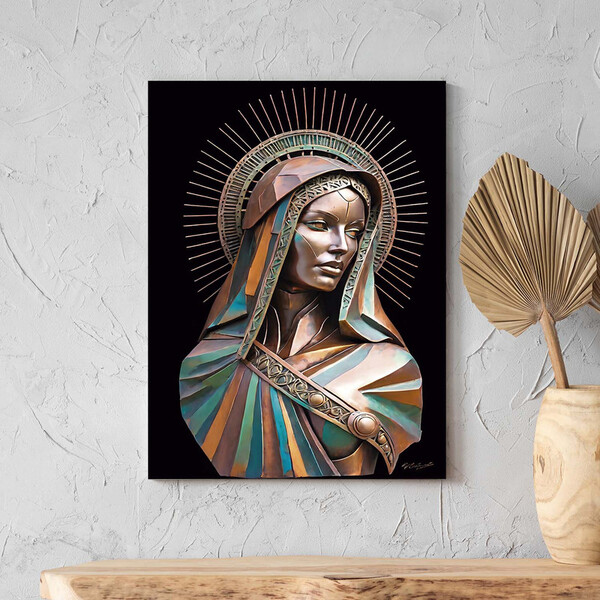 Quadro Decorativo Religioso Mãe Divina Em Bronze - 100x70 Cm