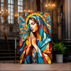 Quadro Decorativo Religioso Maria Sagrada Geométrico - 100x70