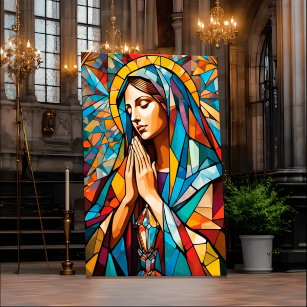 Quadro Decorativo Religioso Maria Sagrada Geométrico - 100x70