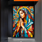 Quadro Decorativo Religioso Maria Sagrada Geométrico - 100x70