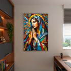 Quadro Decorativo Religioso Maria Sagrada Geométrico Com Mold