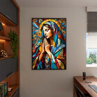 Quadro Decorativo Religioso Maria Sagrada Geométrico Com Mold