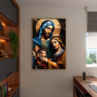 Quadro Decorativo Religioso Sagrada Familia Com Moldura Doura