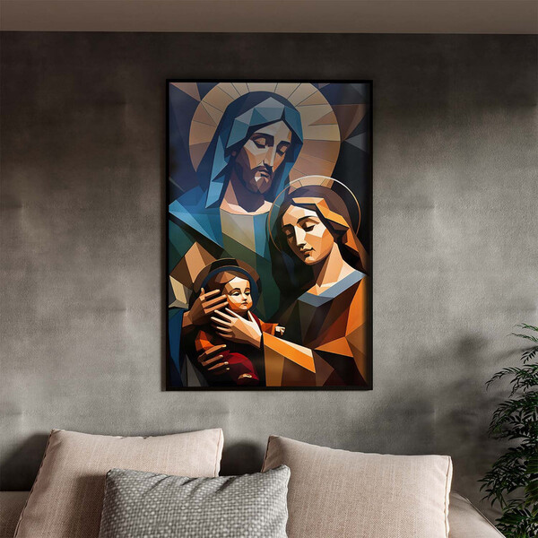 Quadro Decorativo Religioso Sagrada Familia Com Moldura E Vid