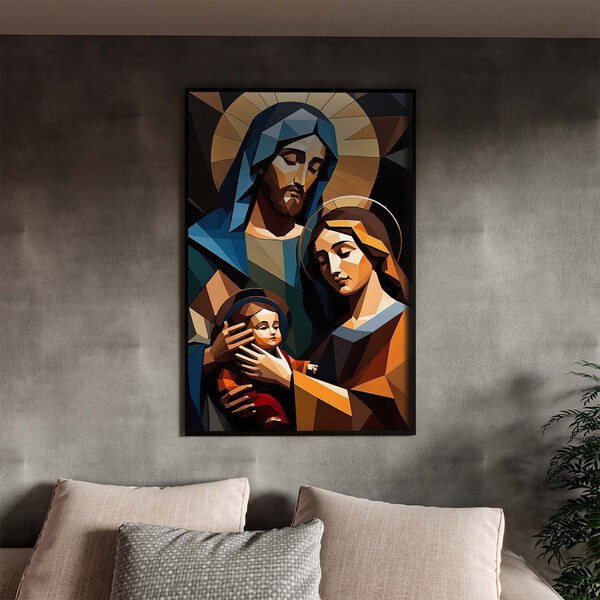 Quadro Decorativo Religioso Sagrada Familia Com Moldura Preto