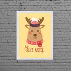 Quadro Decorativo Rena Feliz Natal 24x18cm Moldura:madeira Pr