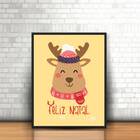 Quadro Decorativo Rena Feliz Natal 33x24cm Moldura:madeira Pr