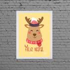 Quadro Decorativo Rena Feliz Natal 45x34cm Moldura:madeira Br