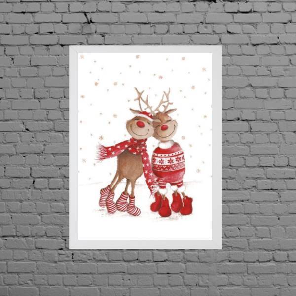 Quadro Decorativo Renas De Natal 24x18cm Moldura:madeira Bran
