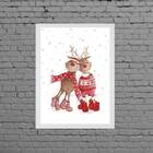 Quadro Decorativo Renas De Natal 33x24cm Moldura:madeira Bran
