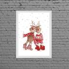Quadro Decorativo Renas De Natal 45x34cm Moldura:madeira Preta