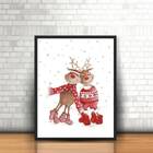 Quadro Decorativo Renas De Natal 45x34cm Moldura:madeira Preta