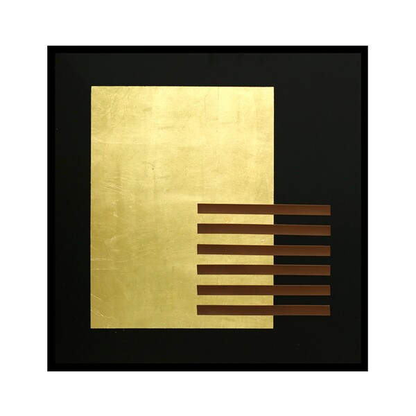Quadro Decorativo Retângulo Dourado com Vidro 80x80cm Arte Própria