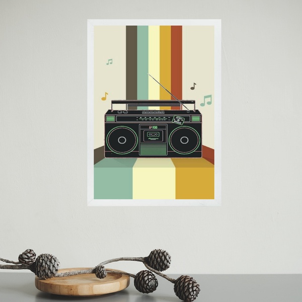 Quadro Decorativo Retrô Rádio Toca Fita 24x18cm Moldura Preta