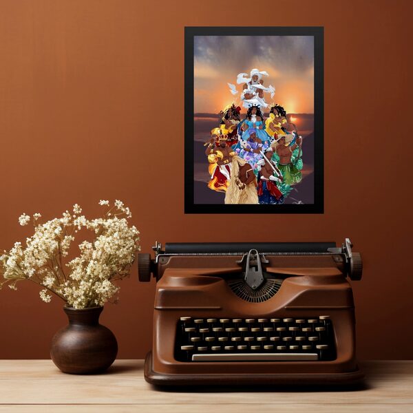 Quadro Decorativo Reunião Dos Orixás 45x34cm Moldura Preta