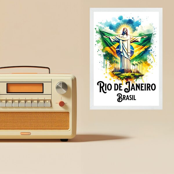 Quadro Decorativo Rio De Janeiro Aquarela 24x18cm - Com Vidro