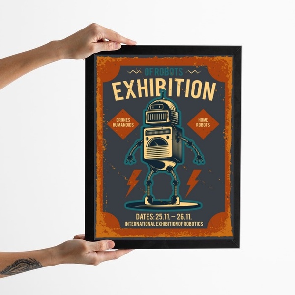 Quadro Decorativo Robô Vintage 45x34cm - Com Vidro Moldura Br