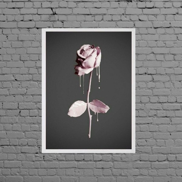 Quadro Decorativo Rosa De Tinta Rosa 24x18cm - Com Vidro Mold