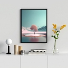 Quadro Decorativo Rosa E Azul Paisagem Neve 24x18cm - Com Vid