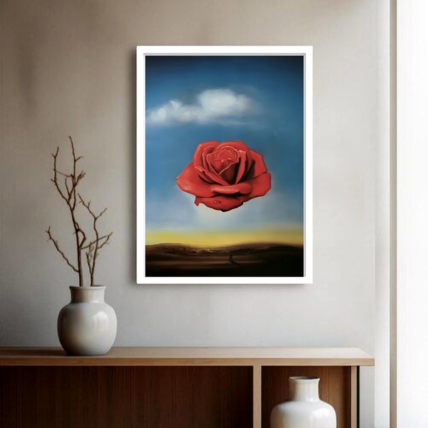 Quadro Decorativo Rosa Salvador Dalí  - 70x50cm Moldura Preta