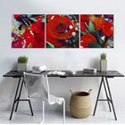 Quadro Decorativo Rosa Vermelha Com Tulipas 3 Peças