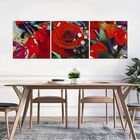 Quadro Decorativo Rosa Vermelha Com Tulipas 3 Peças