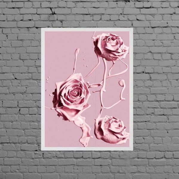 Quadro Decorativo Rosas De Tinta Rosa 45x34cm Moldura:madeira