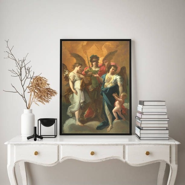 Quadro Decorativo Sacro Os Três Arcanjos 45x34cm Moldura:made
