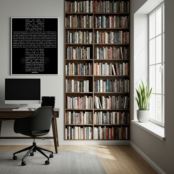 Quadro Decorativo Salmo 91 Cruz  - 70x50cm Moldura Branca