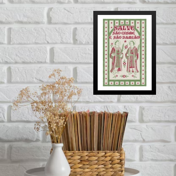 Quadro Decorativo Salve Cosme E Damião 33x24cm - Com Vidro Mo