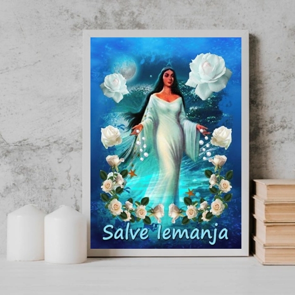 Quadro Decorativo Salve Iemanjá 45x34cm - Com Vidro Moldura:m