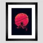 Quadro Decorativo Samurai E Lua Vermelha, Moldura Com Vidro F