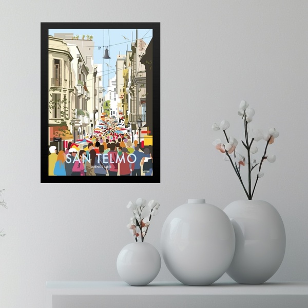 Quadro Decorativo San Telmo - Buenos Aires 45x34cm - Com Vidr