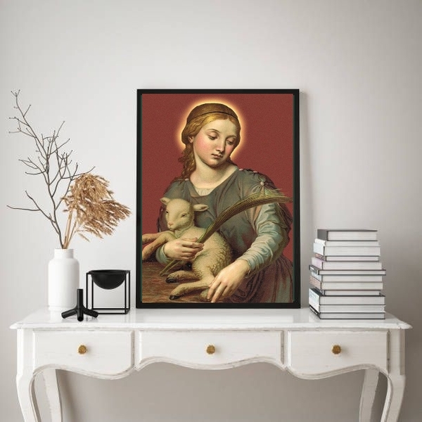 Quadro Decorativo Santa Inês 24x18cm - Com Vidro Moldura:made