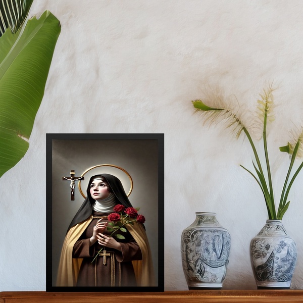 Quadro Decorativo Santa Teresinha Das Rosas 24x18cm Moldura B