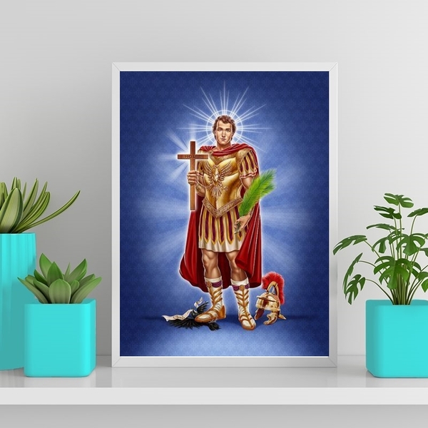 Quadro Decorativo Santo Expedito 45x34cm - Com Vidro Moldura: