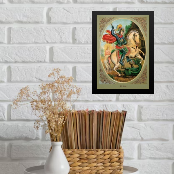 Quadro Decorativo São Jorge Antigo 33x24cm - Com Vidro Moldur